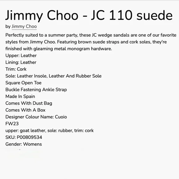 Jimmy Choo - JC 110 Goat Leather Suede Wedge Sandal 39/US9 - Picture 5 of 9